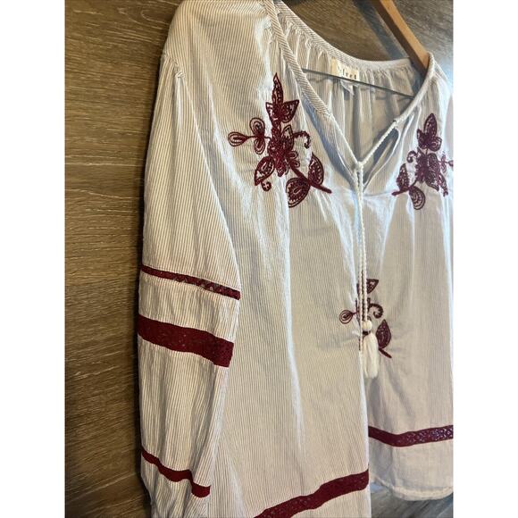 Velvet by Graham & Spencer Anthropologie Embroidered Striped Peasant Top Sz M - Picture 13 of 15